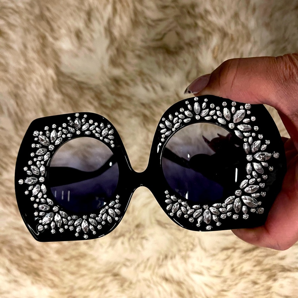 NWOT - Black Ombré Embellished Shades and Felt Protective Pouch